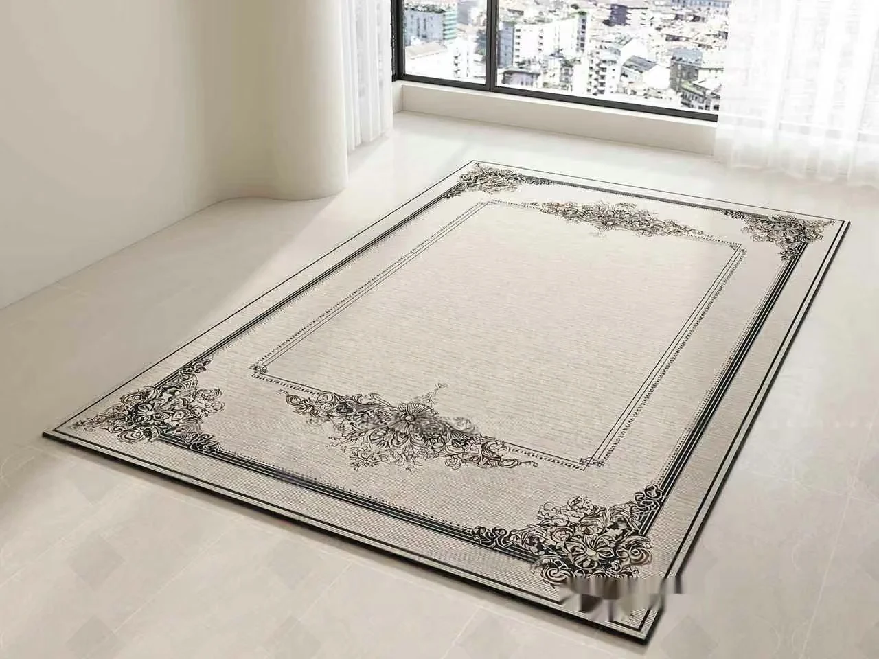 A Large White Rug With A Floral Pattern 3D Model – 7728 – VRAY Render