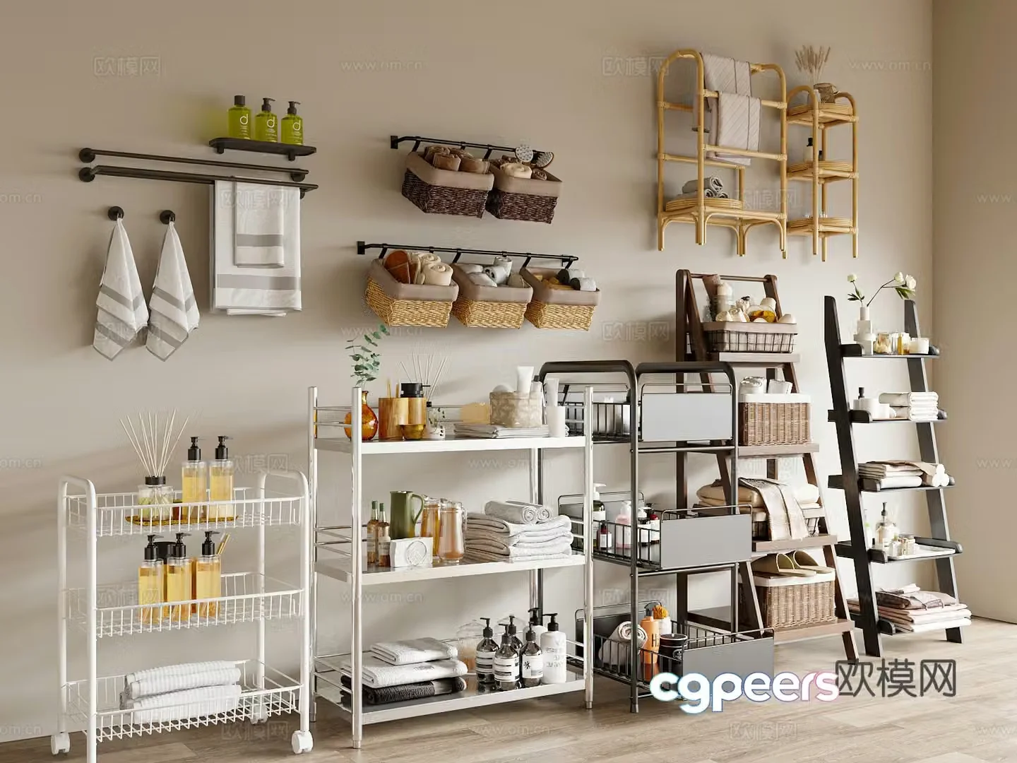 Modern bathroom rack trolley towel rack 3d model