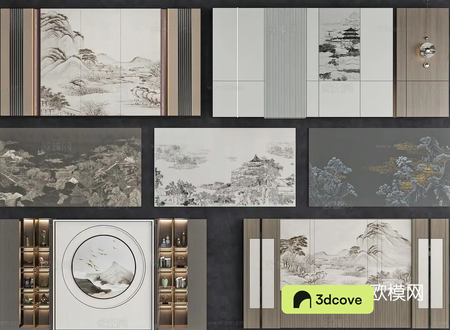 New Chinese style sofa background bedroom background TV background wall
