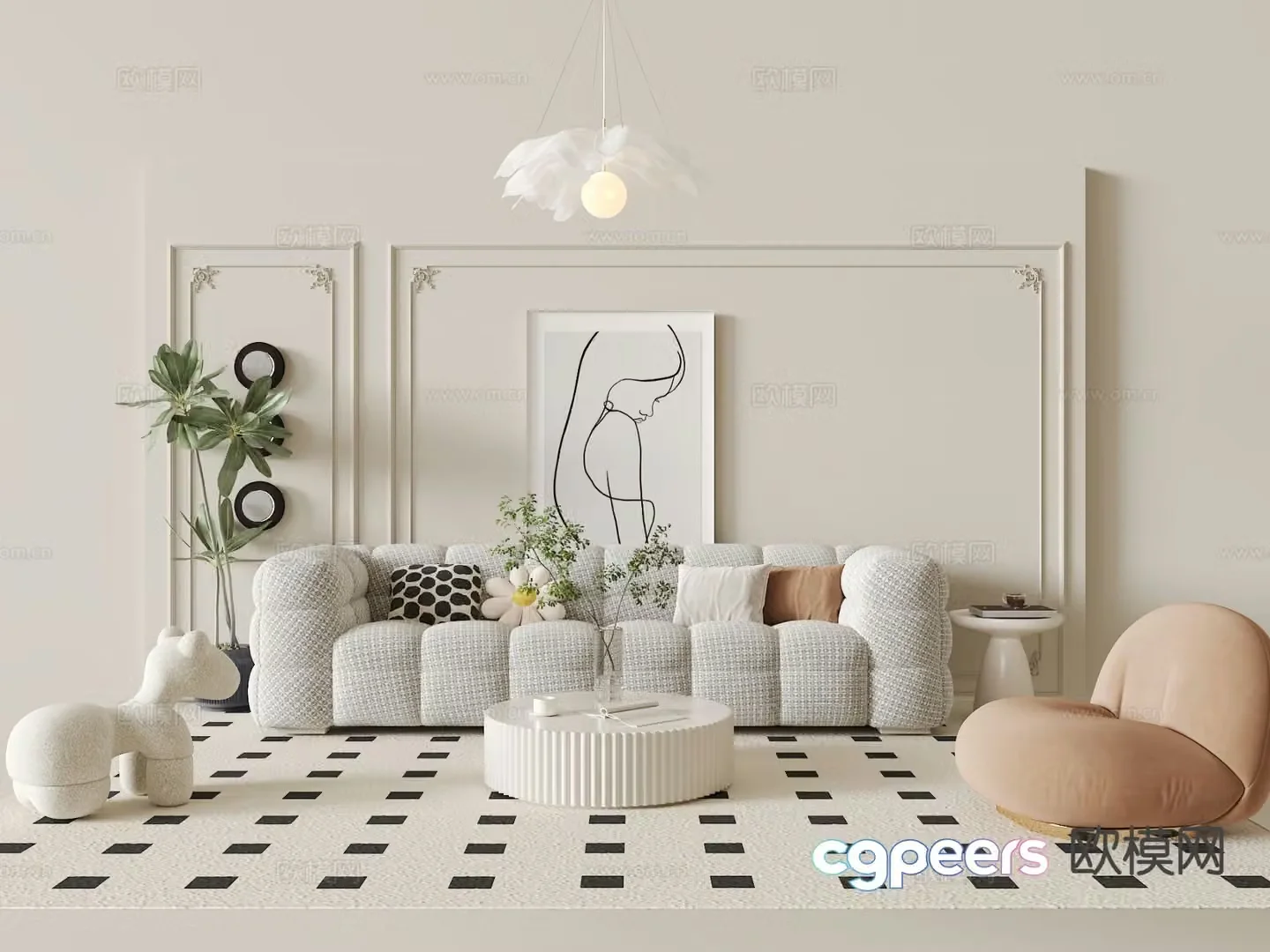 French sectional sofa 3d model