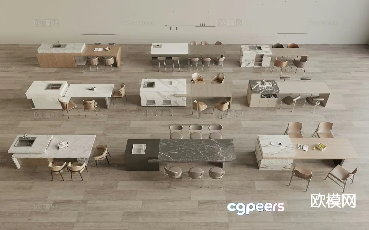 Modern island table dining table and chairs water bar 3D model
