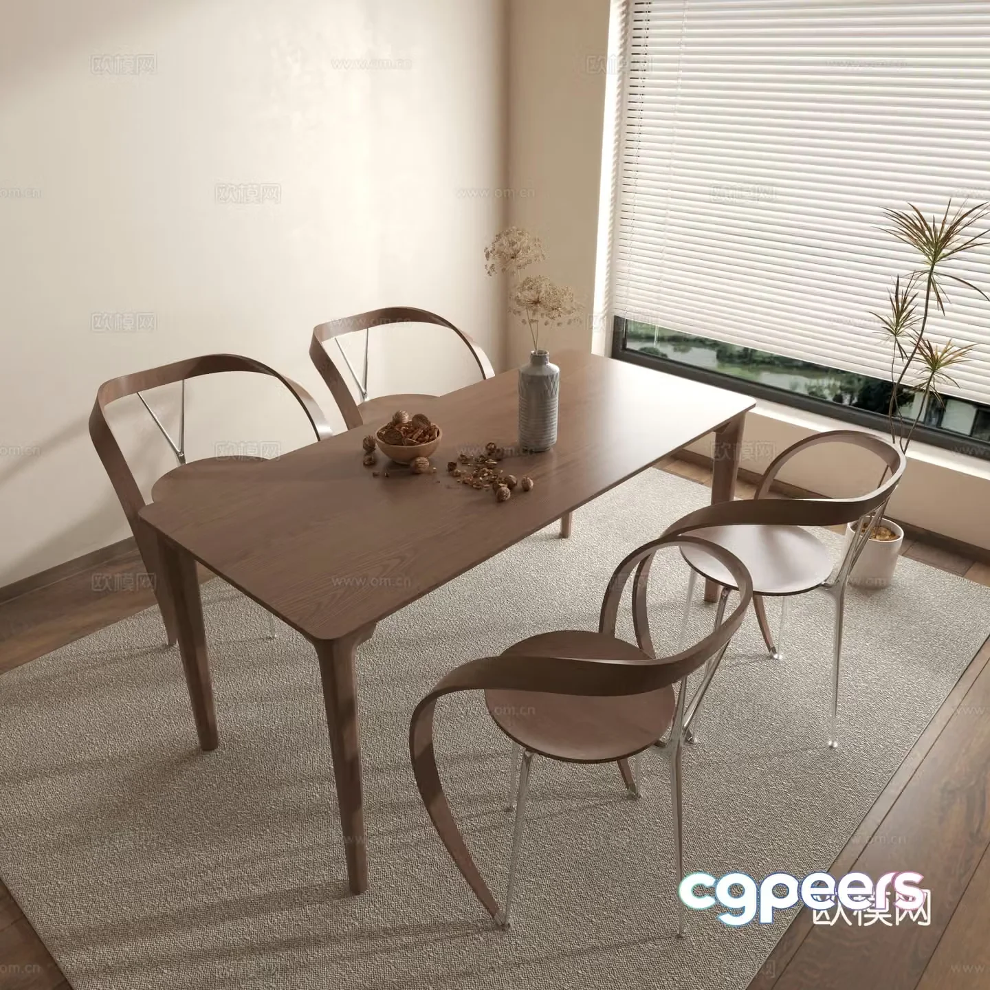 Modern dining table medieval dining table wabi-sabi dining table dining table chair 3d model