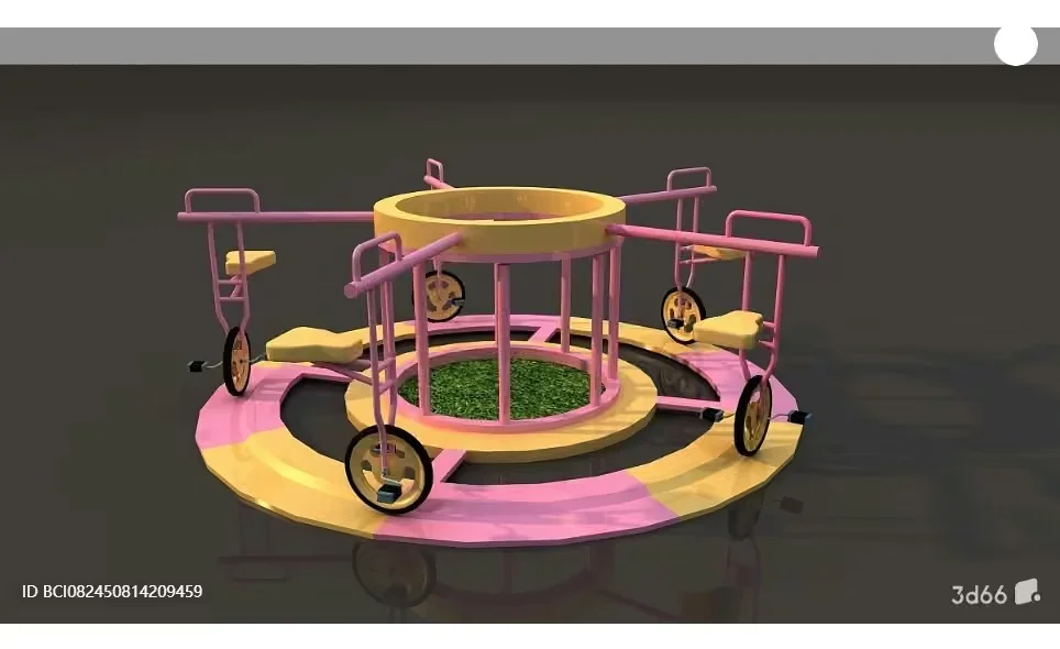 A Pink And Yellow Playground Carousel 3D Model – 8573 – VRAY Render