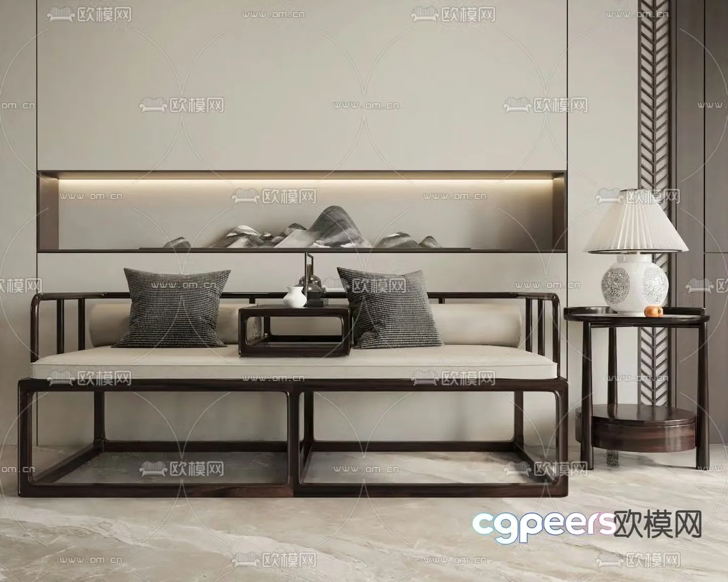 New Chinese style sofa Luohan bed 3d model