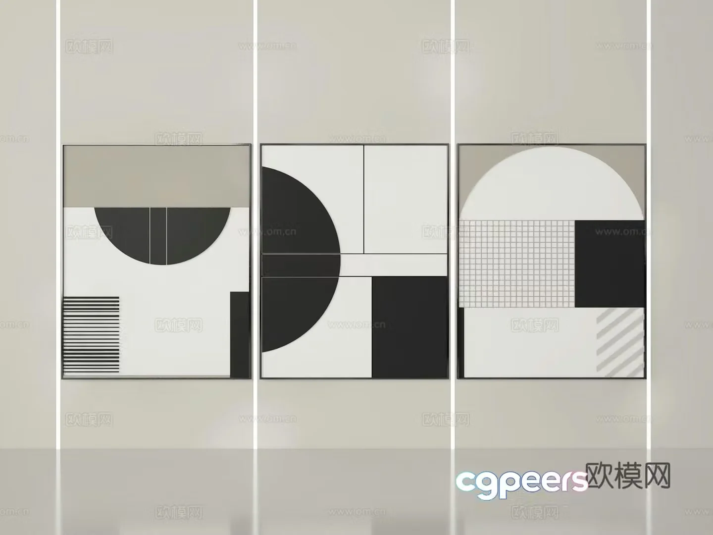 Modern black and white hanging painting combination painting 3D model