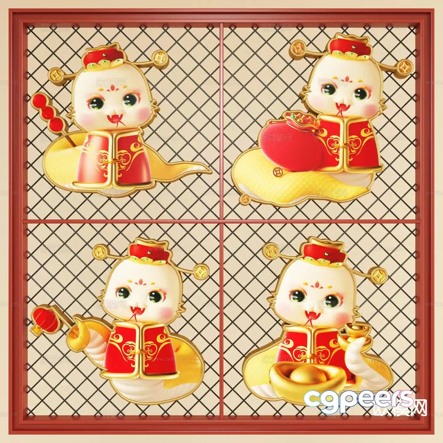 New Year paintings Year of the Snake hanging paintings cartoon paintings 3D model