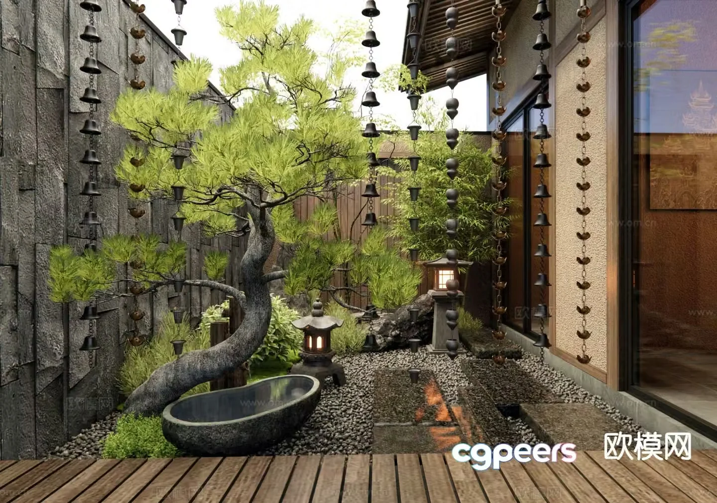 Japanese garden landscape 3d model