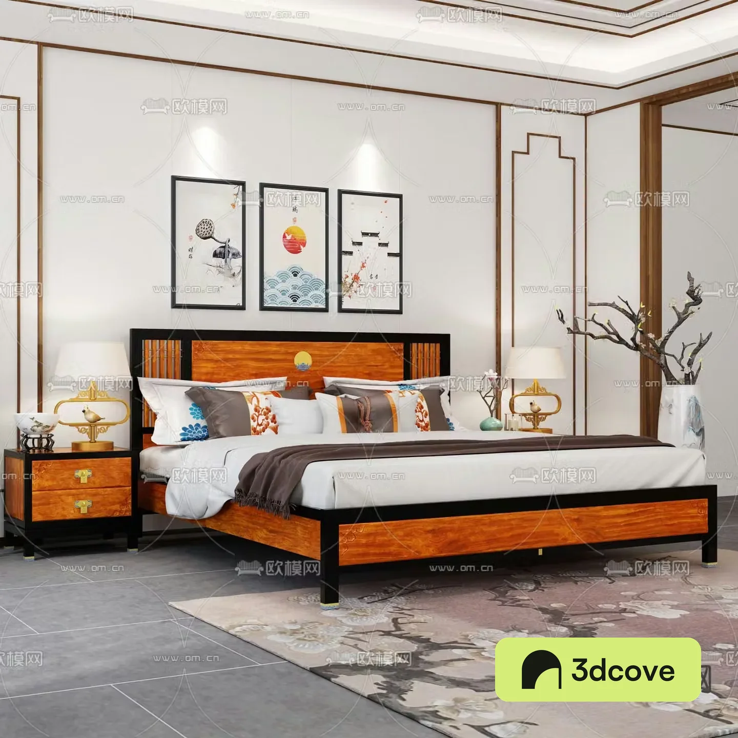 Chinese double bed solid wood bed