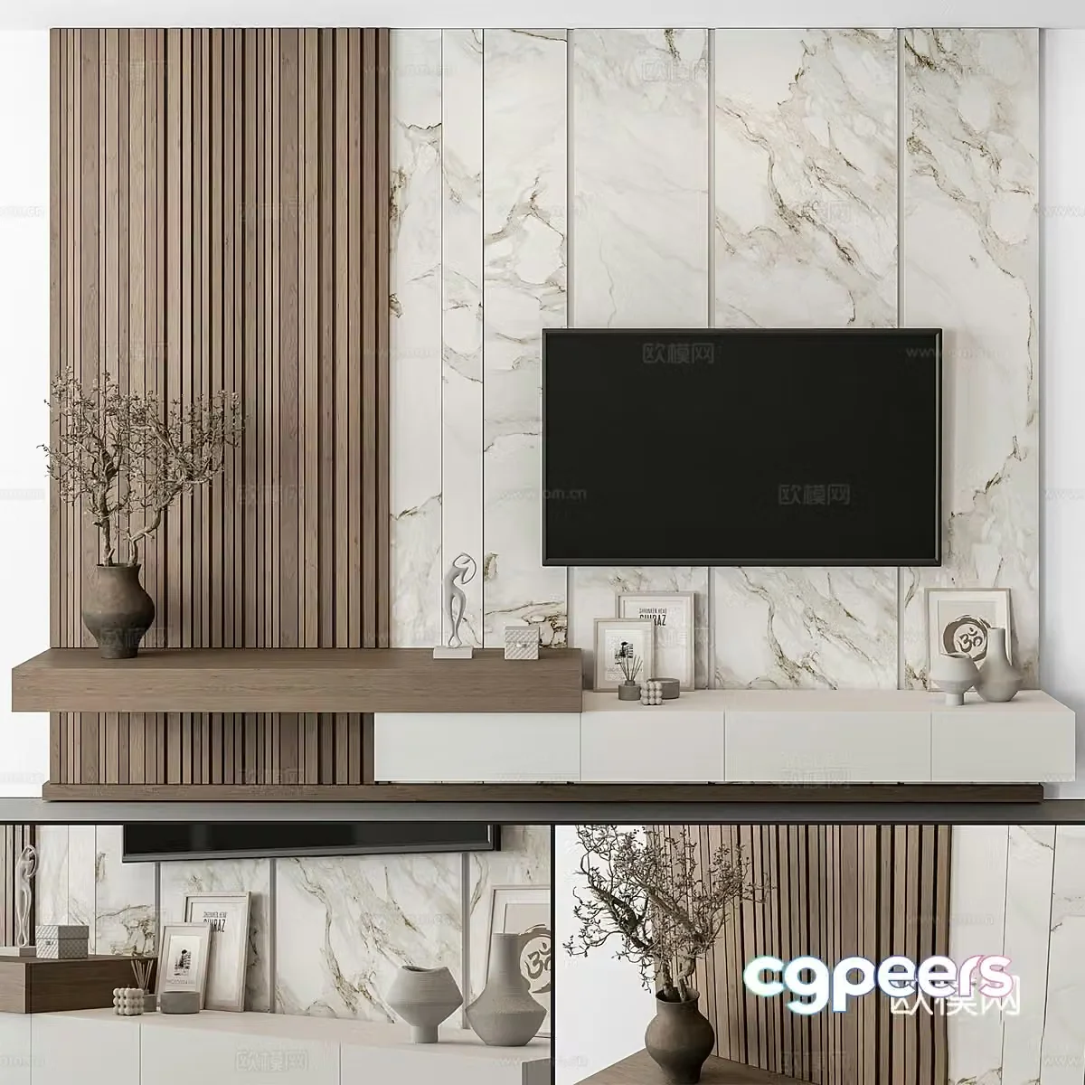 New Chinese style Wasabi TV background wall 3D model