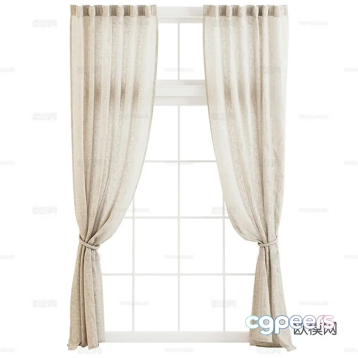 Linen curtains window screen translucent curtains 3D model