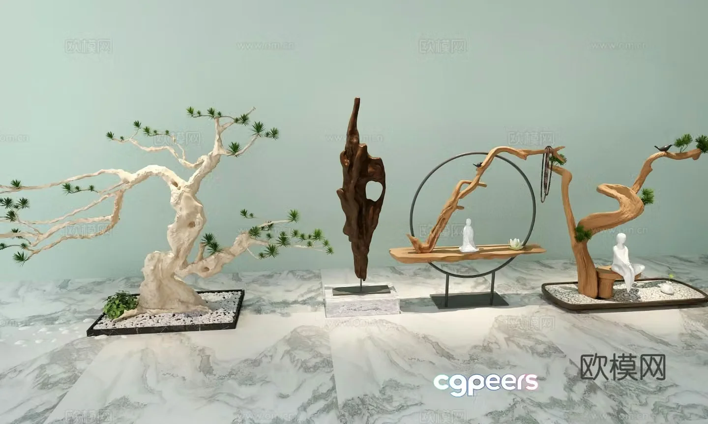 Chinese style root carving decorative ornaments 3D model