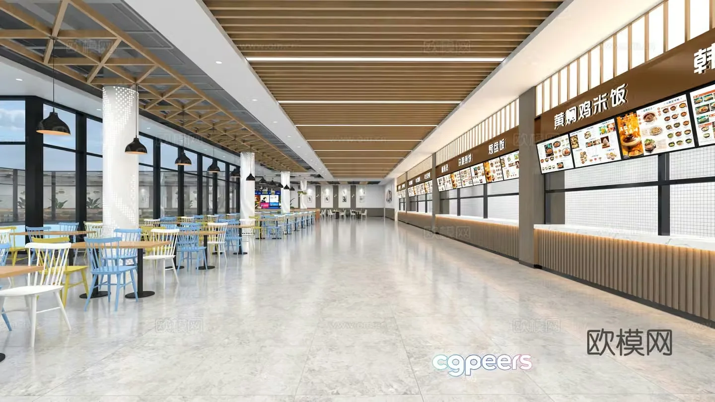 Modern school cafeteria university cafeteria staff restaurant 3d model