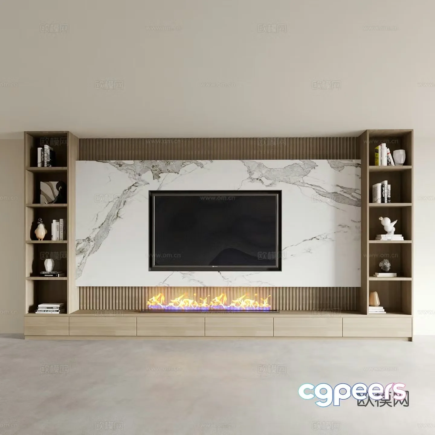 Modern TV cabinet integrated TV background wall 3D model