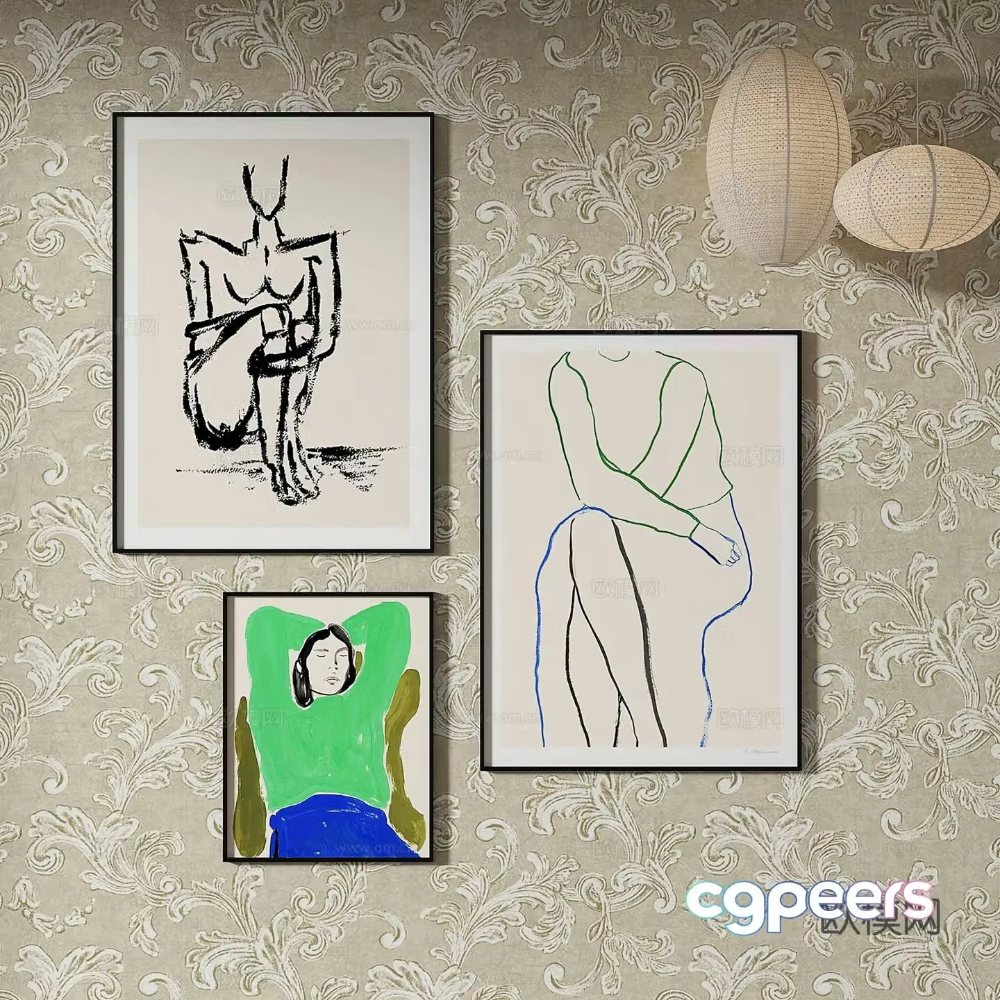 Simple European abstract painting decorative painting 3d model
