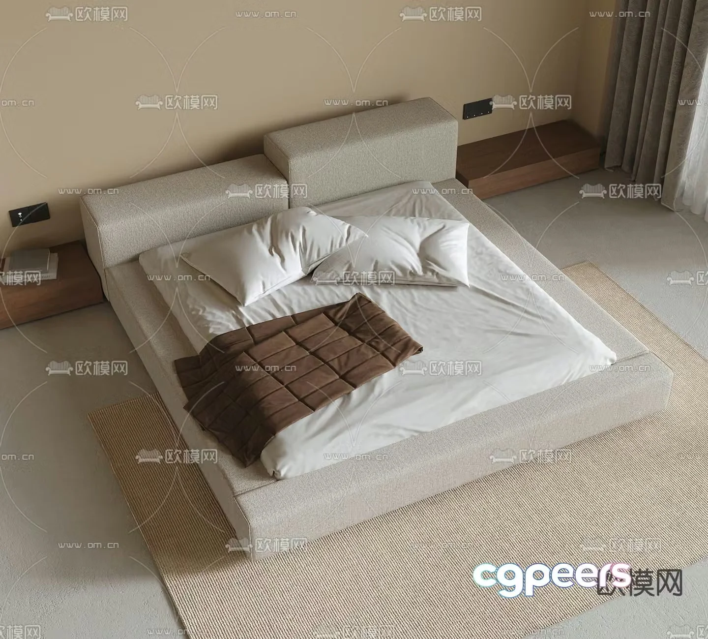 Wabi-sabi double bed 3d model