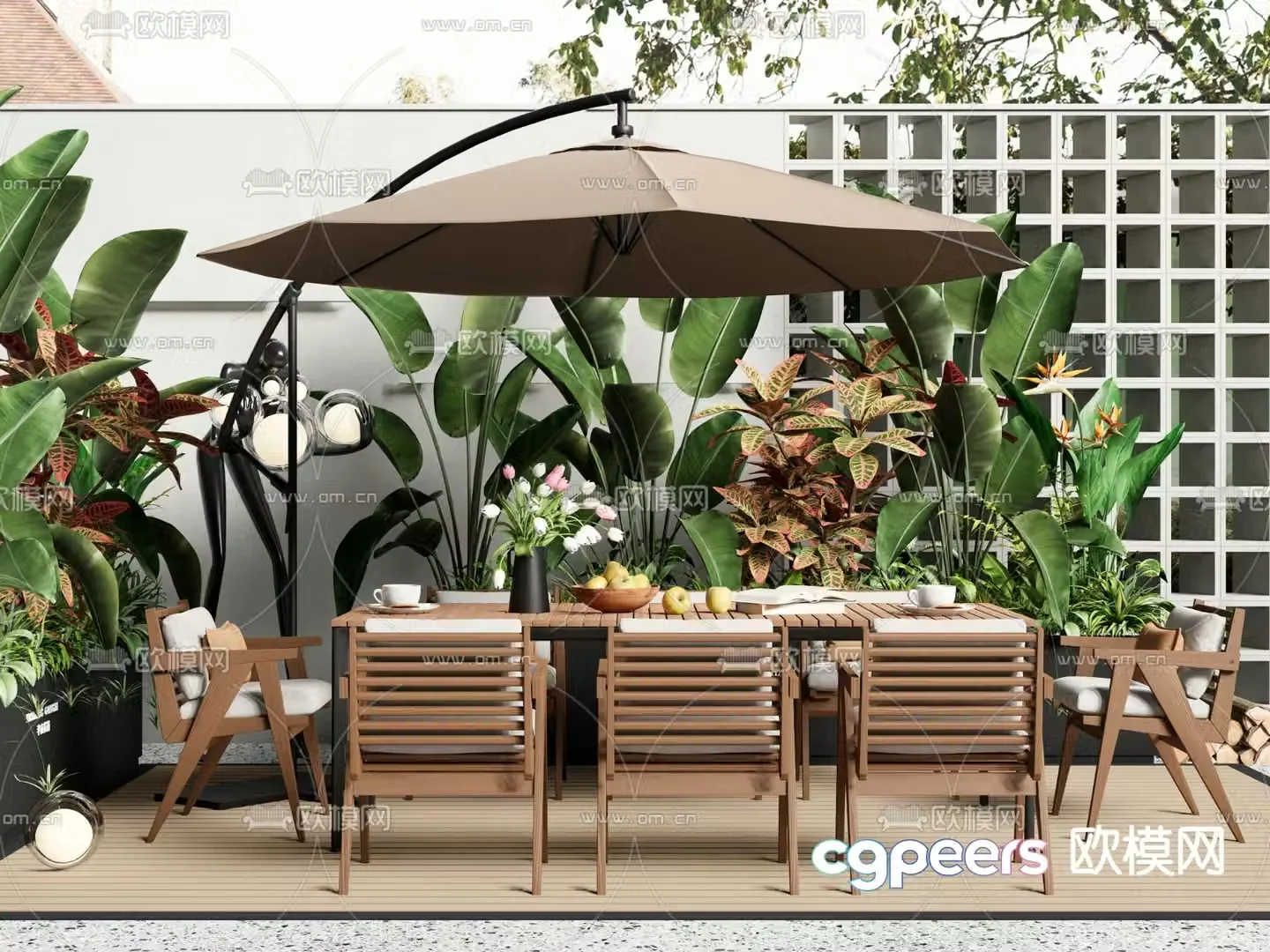 Modern outdoor leisure table and chairs 3d model