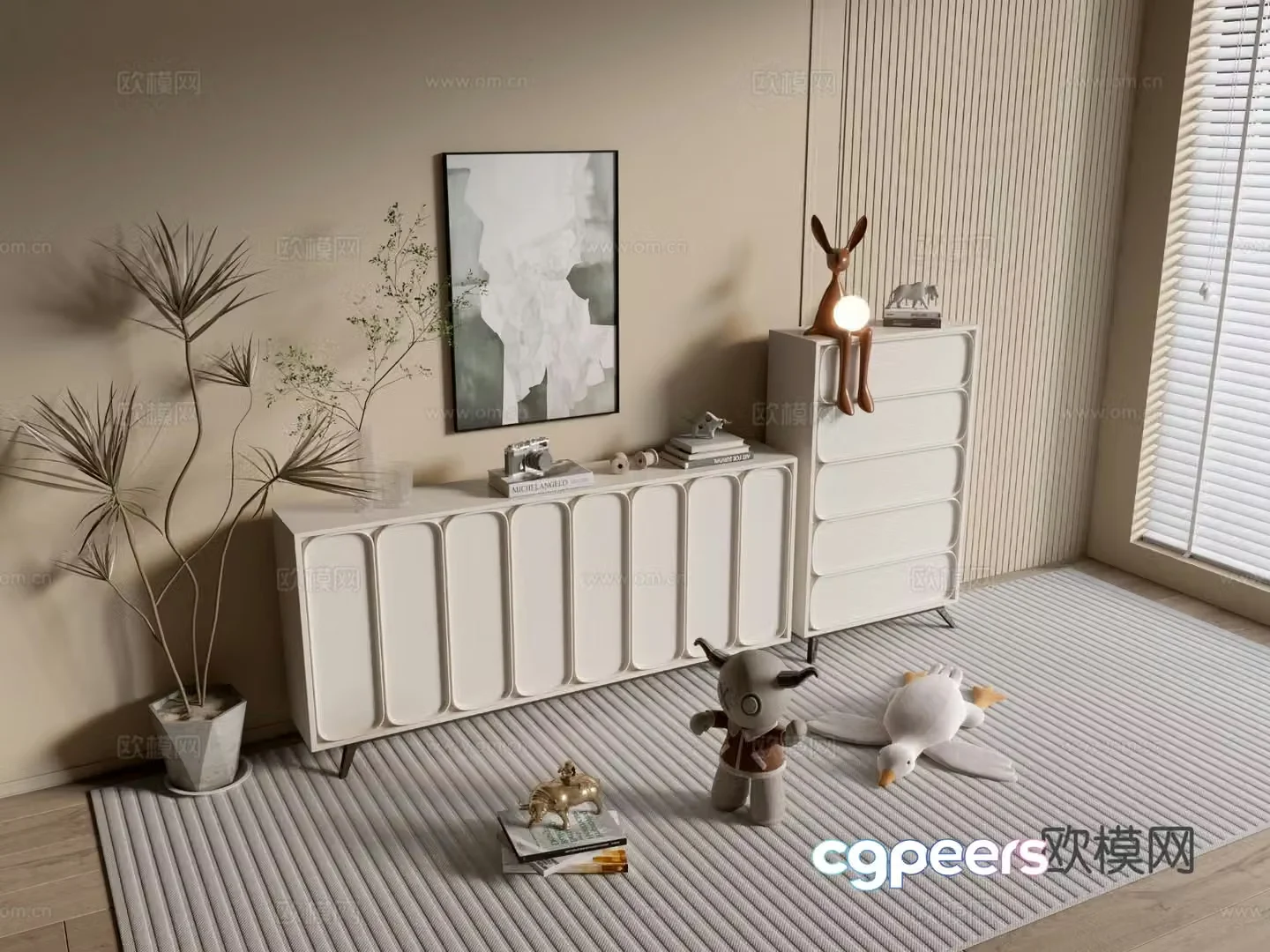 Cream style entrance cabinet side cabinet 3D model