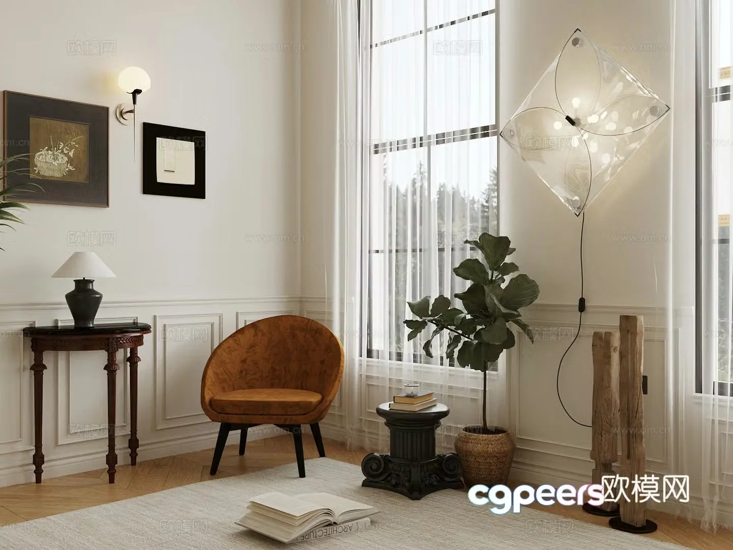 French casual chair sofa chair kite lamp wall lamp 3d model