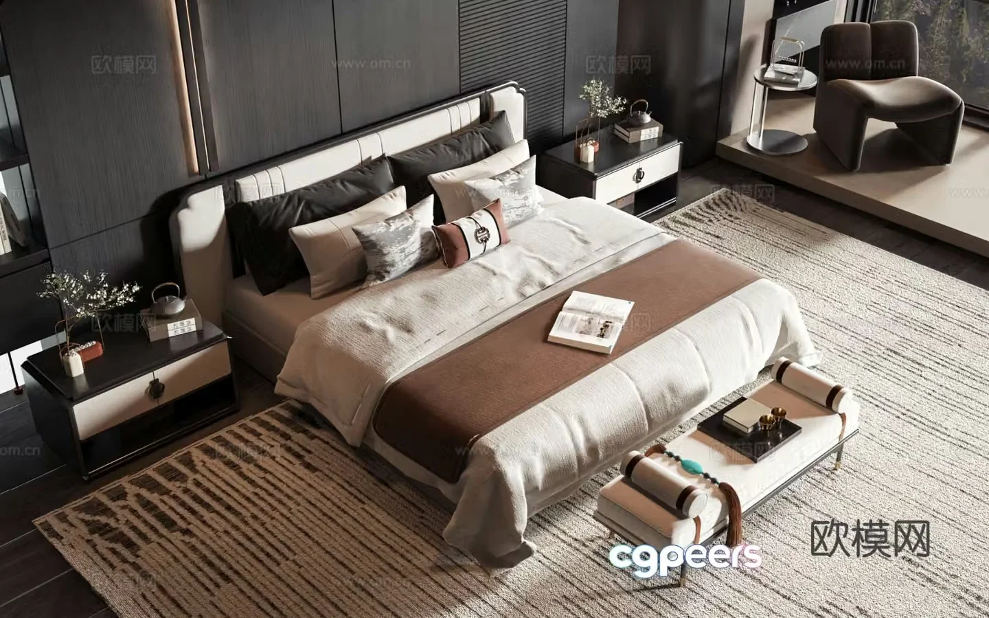 New Chinese style product bed double bed 3D model