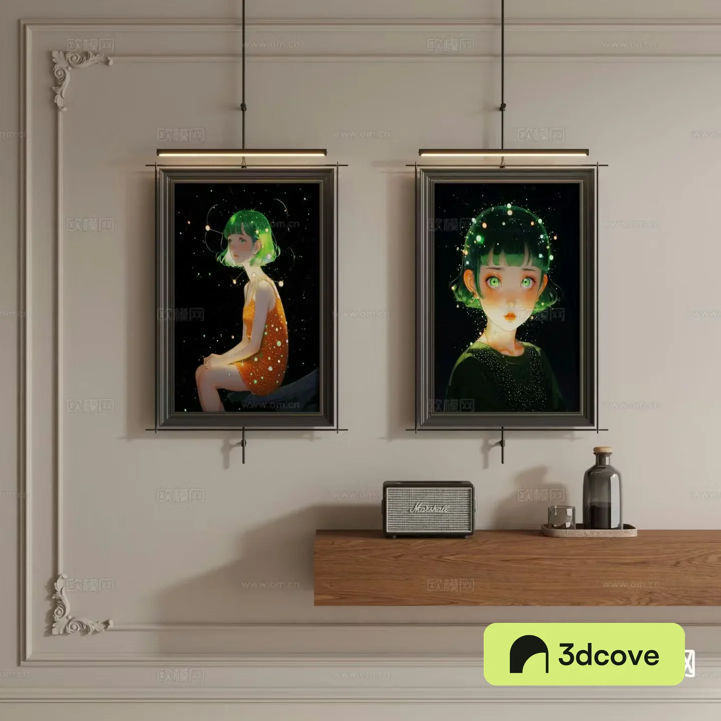 Medieval style hanging painting cartoon painting metal pole hanging painting