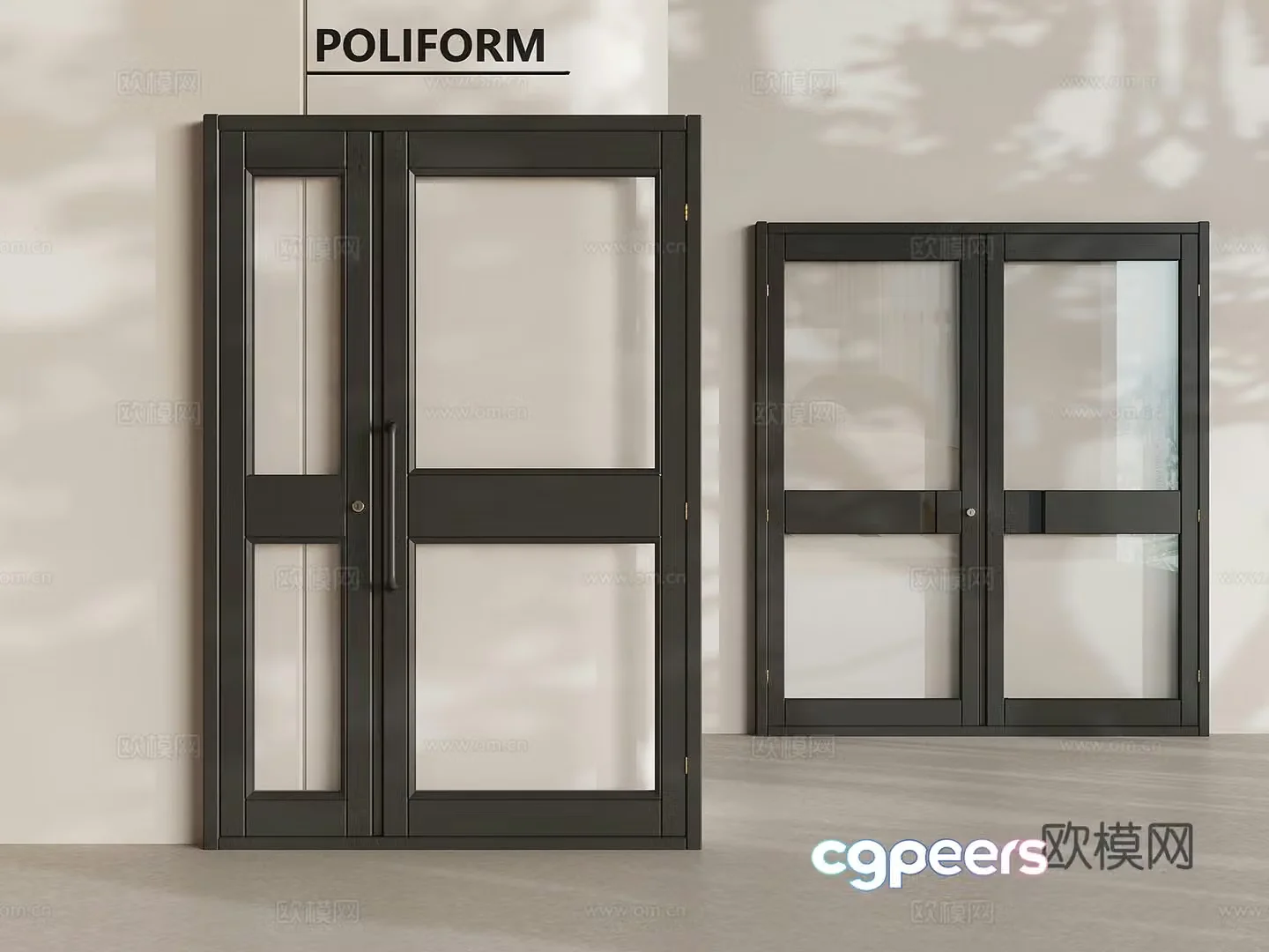 Store glass door coffee and milk tea shop double door 3D model