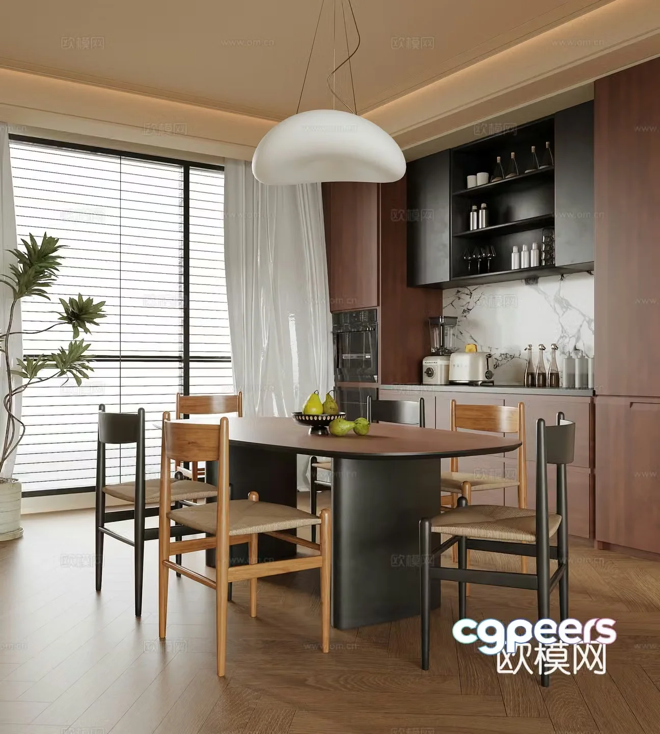 Modern restaurant Dining table and chair Dining chair Sideboard 3D model