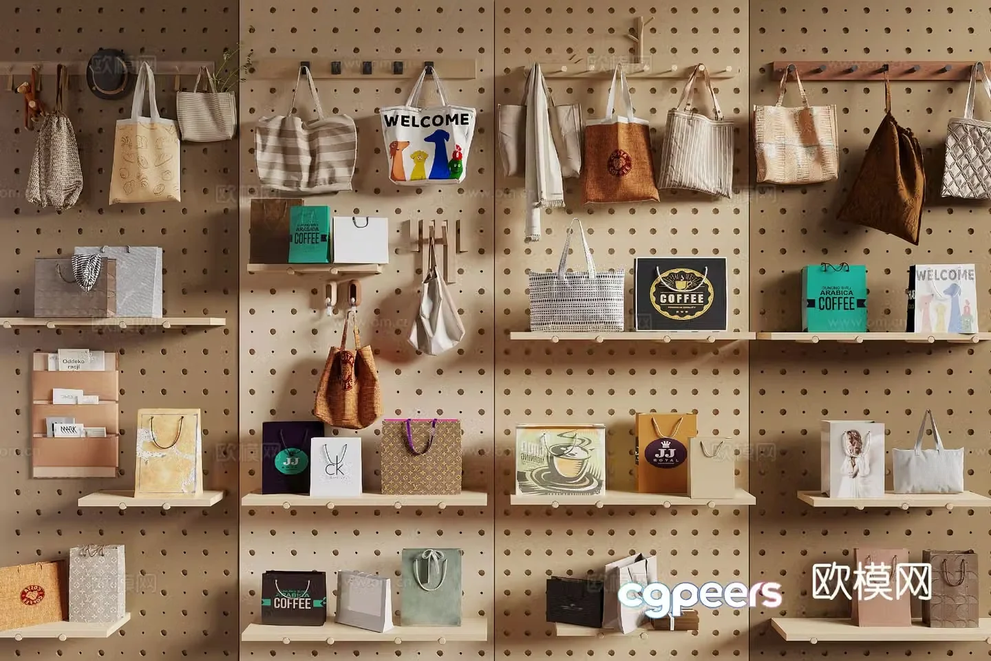 Modern handbag paper bag cloth bag 3d model
