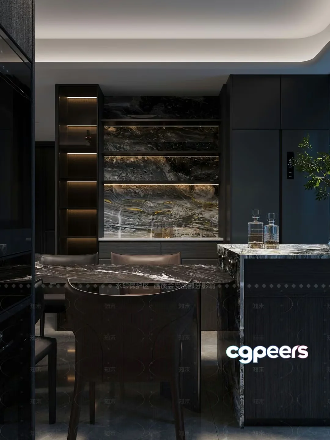 Modern Kitchen With Marble Countertops 3D Model – 1090 – VRAY Render