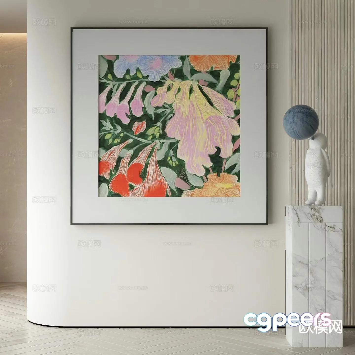Modern art painting flower painting decorative painting 3d model