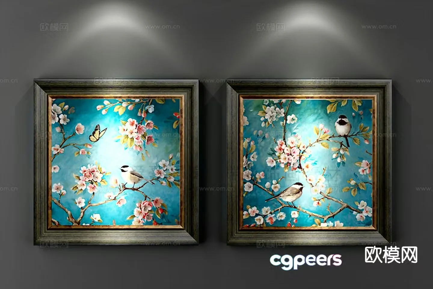 Traditional American decorative painting flower and bird painting 3D model