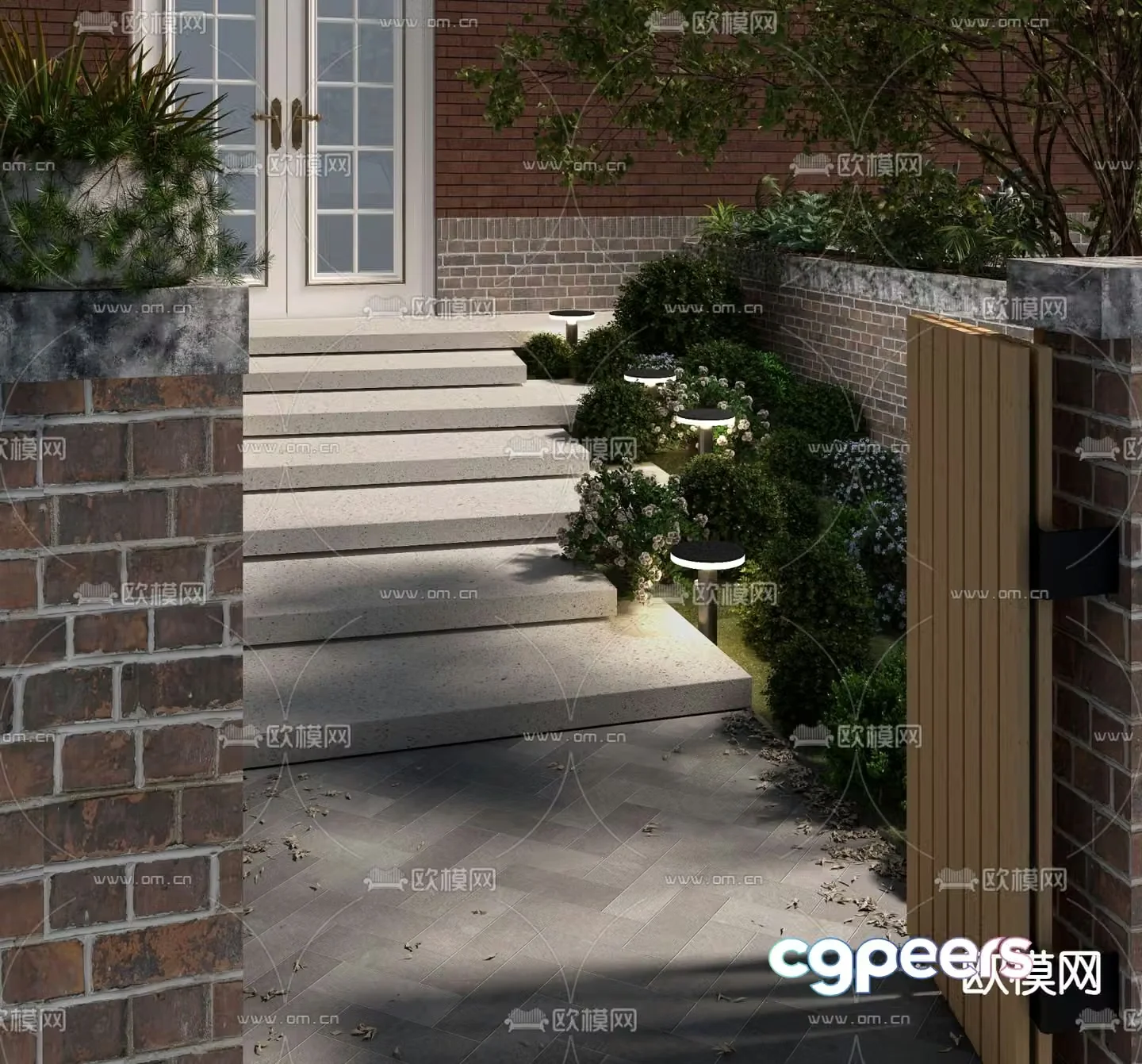 Modern villa entrance courtyard garden 3D model