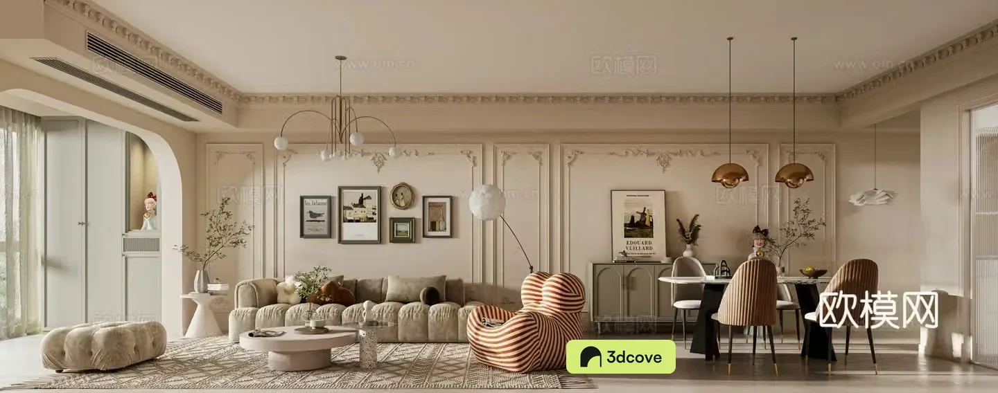 French retro living room and dining room French retro sofa coffee table combination
