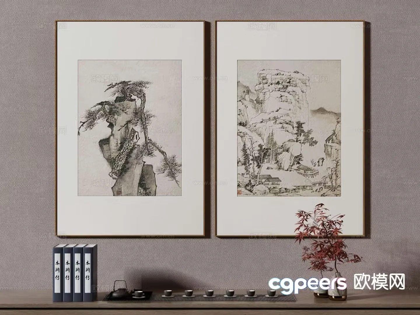 New Chinese style decorative painting Zen hanging painting 3D model