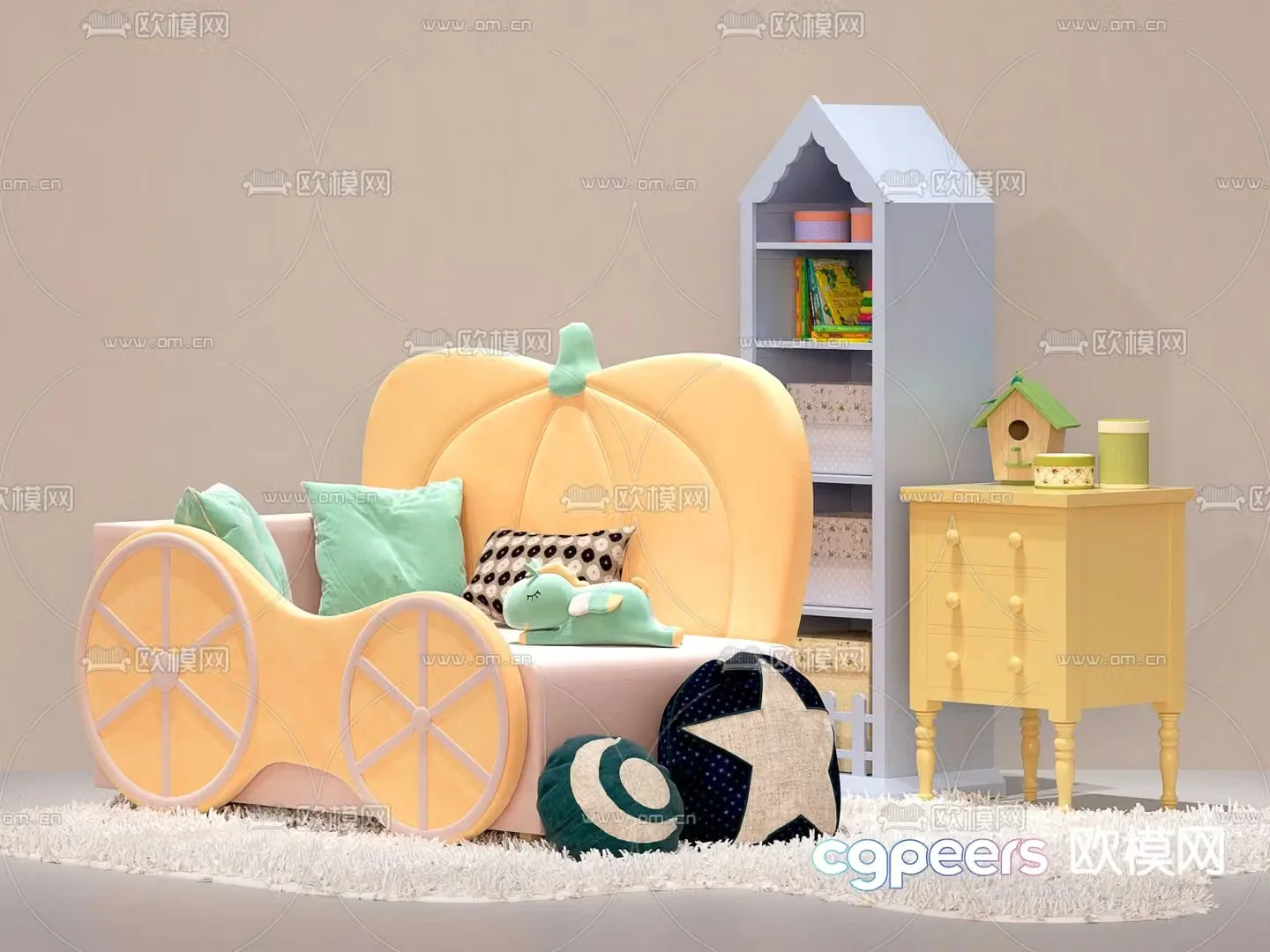 Modern fabric children’s bed 3d model
