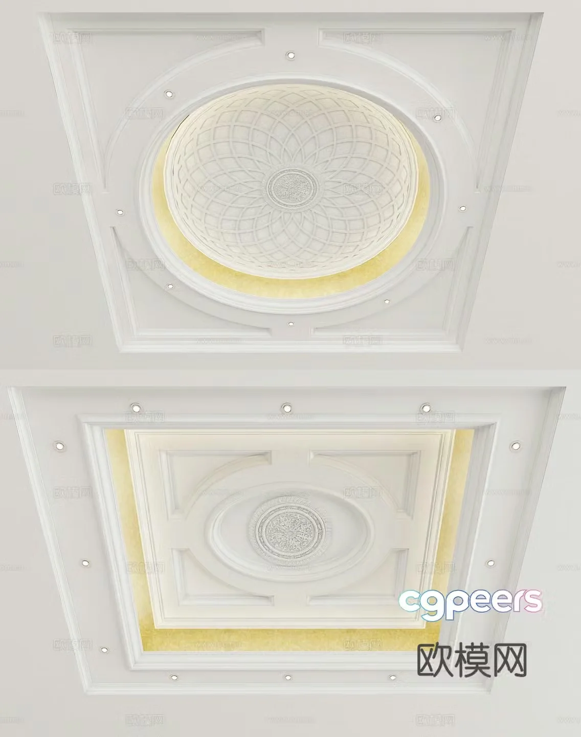 European ceiling geometric carved ceiling 3D model