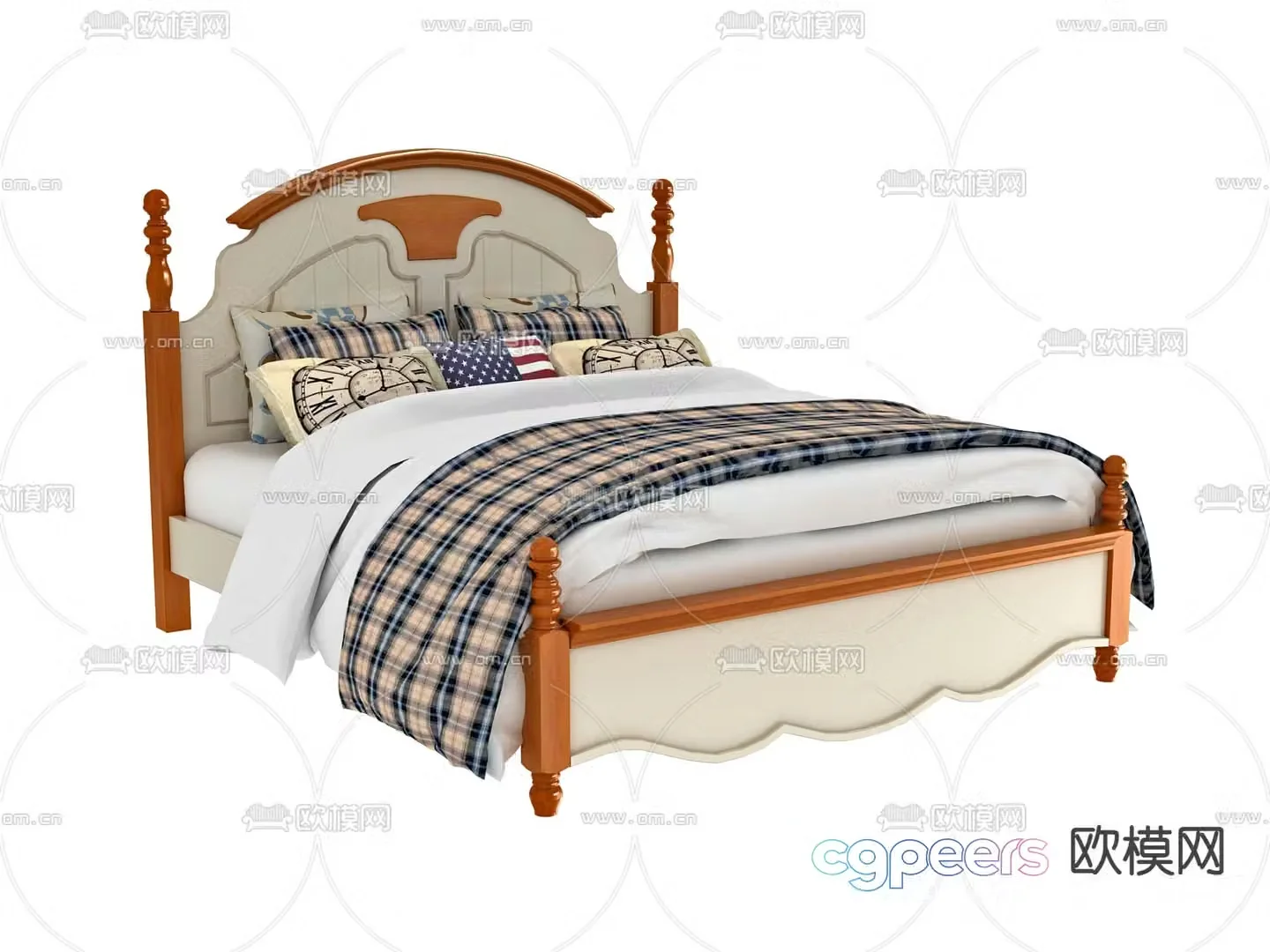 French double bed American double bed 3d model