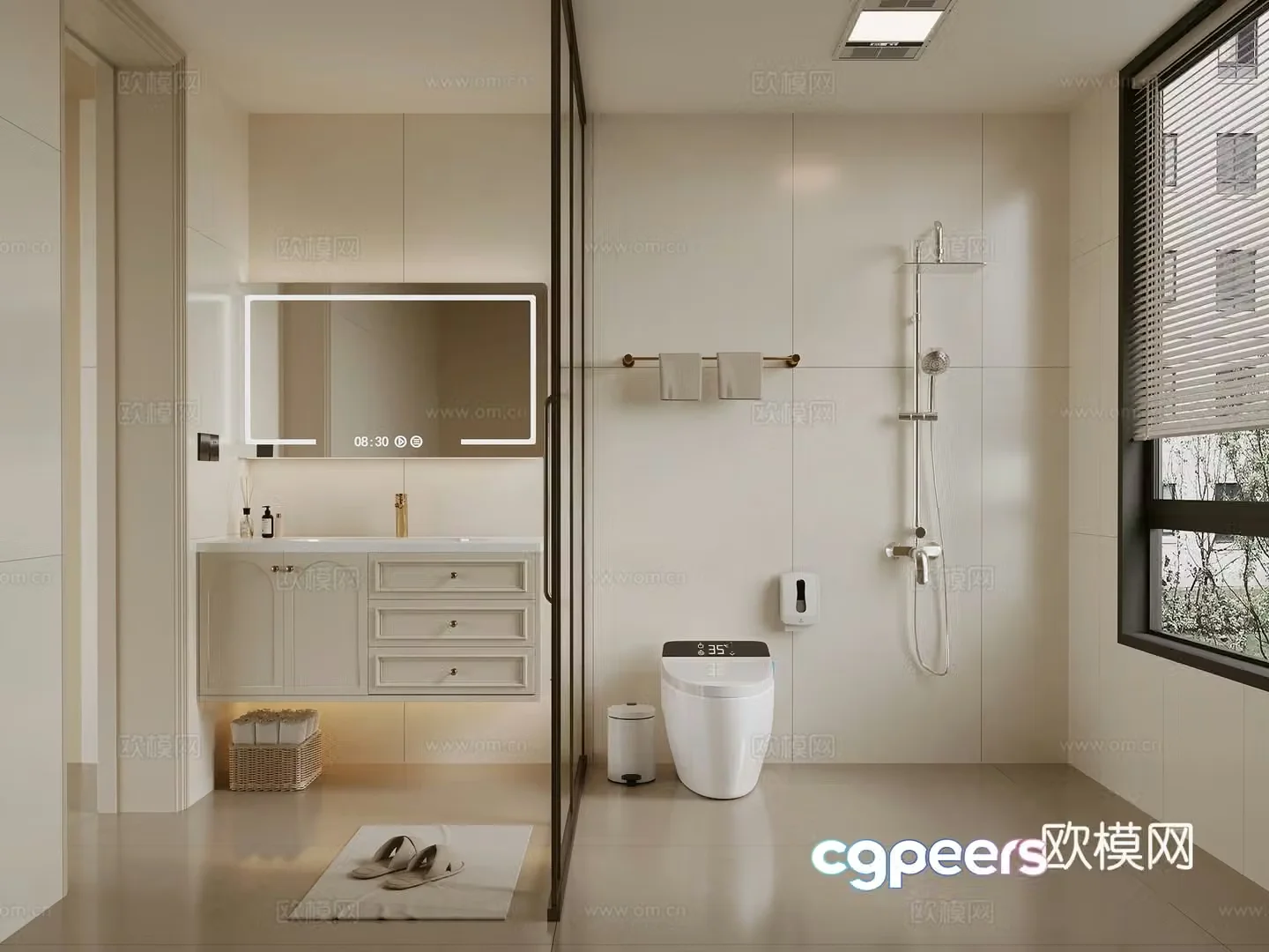French cream style bathroom bathroom cabinet toilet shower 3d model