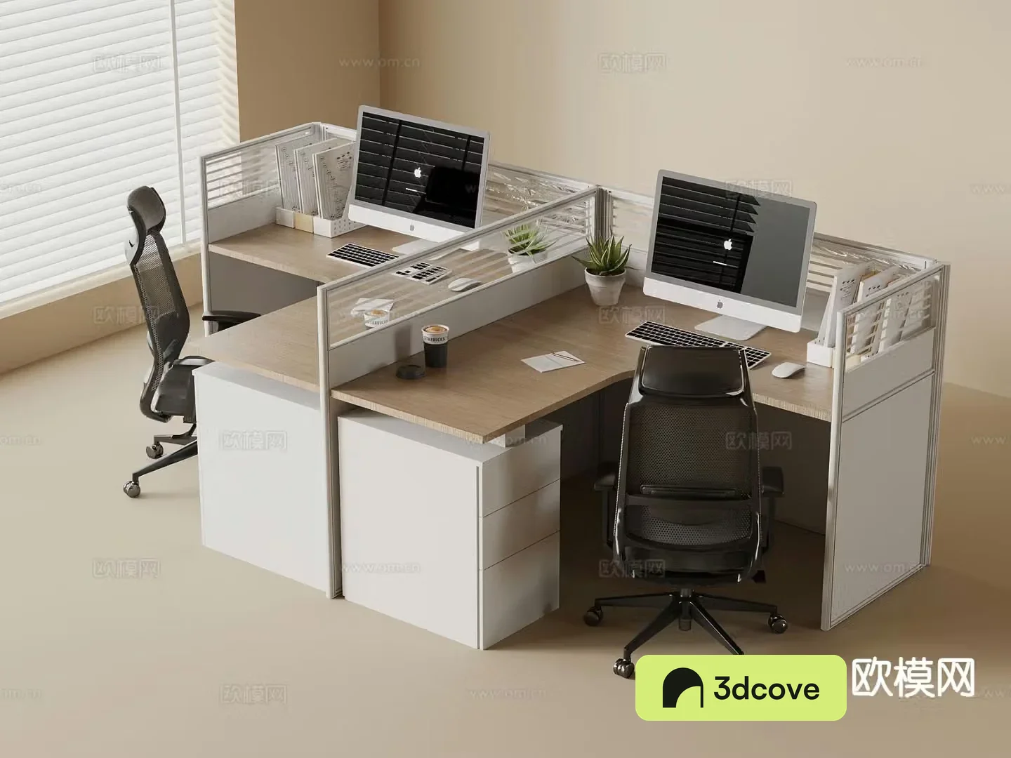 Semi-enclosed card space desk work station post