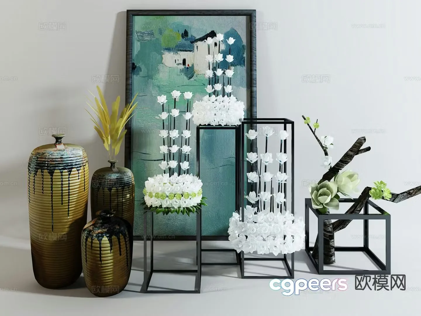 Modern decorations tableware vases hanging paintings 3D model