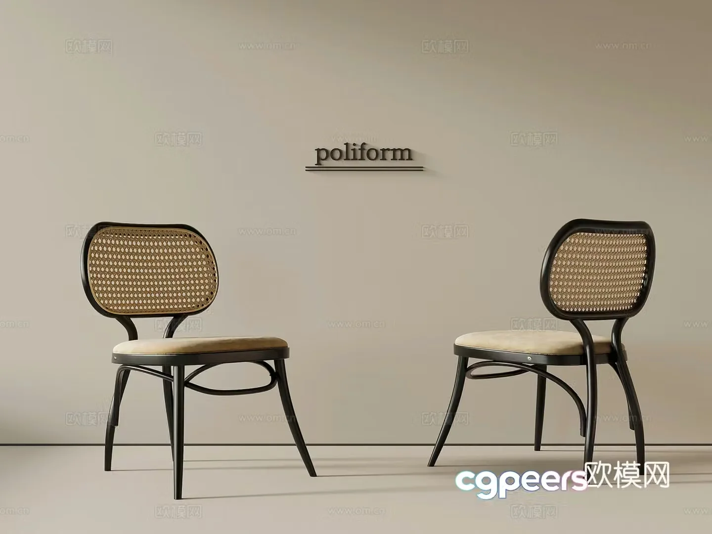 French retro dining chair writing chair leisure chair 3d model