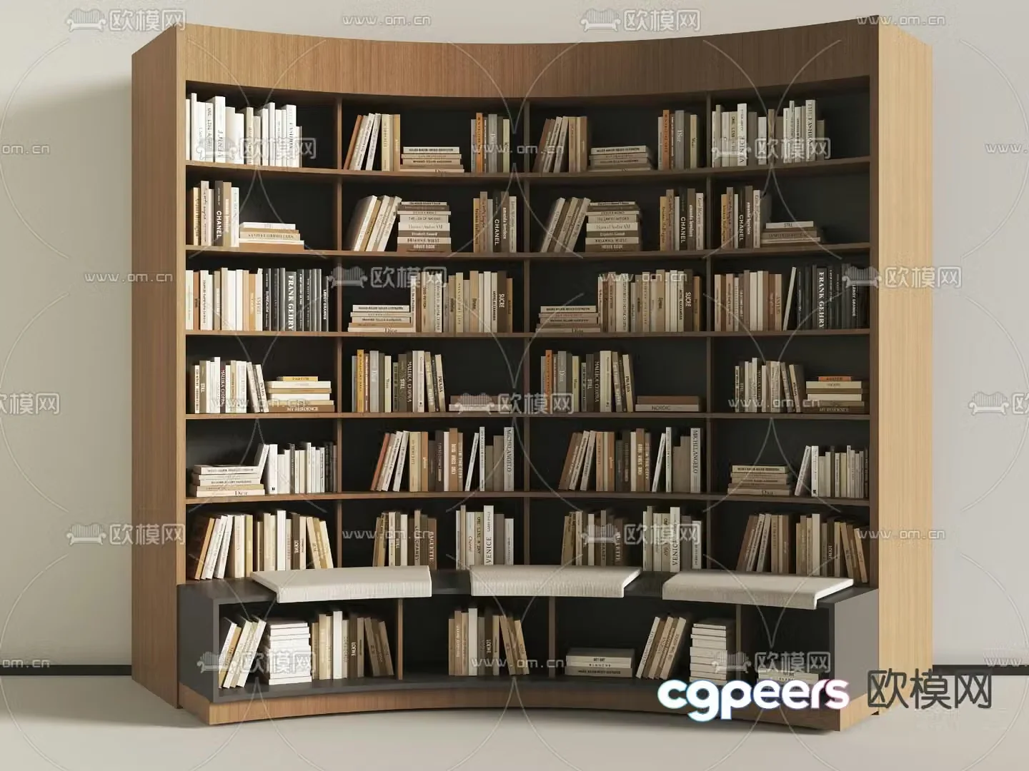 Curved bookcase bookshelf 3d model