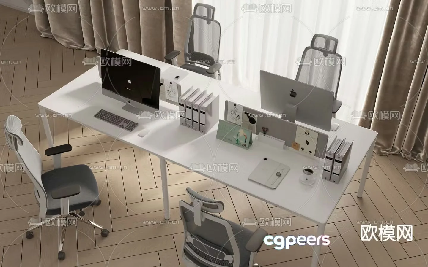 Modern desk work station 3d model