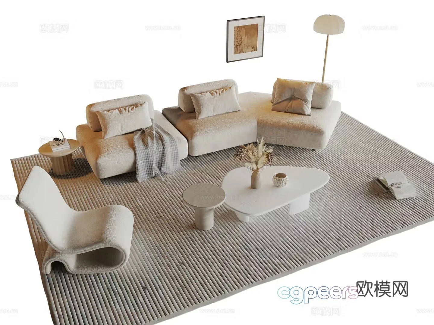 Cream style modular sofa 3d model