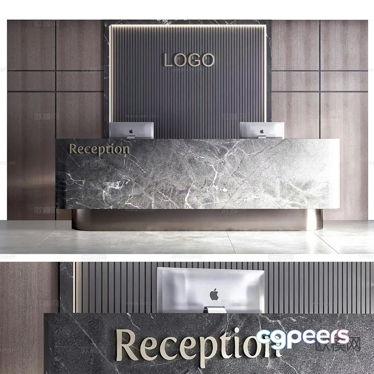 Modern marble front desk reception desk 3d model