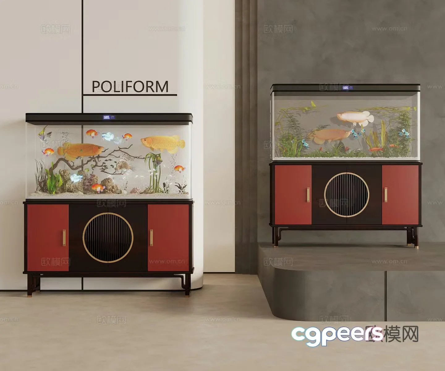 New Chinese style fish tank aquarium fish tank cabinet 3D model