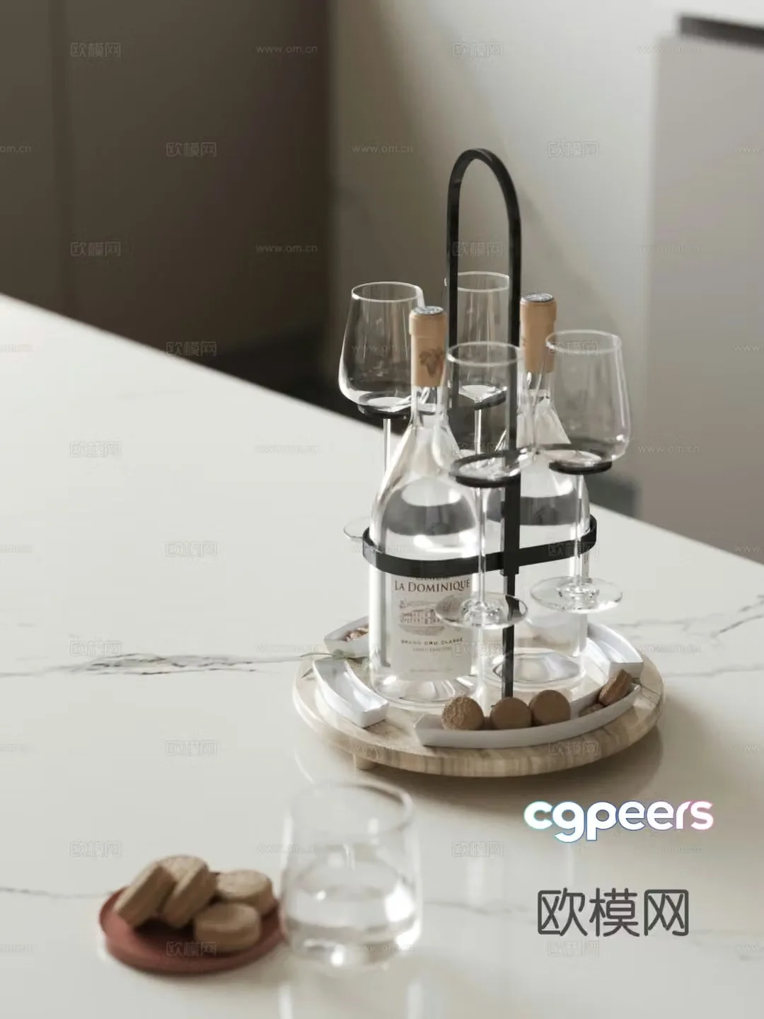 Ornaments Modern Ornaments Combination Kitchen Supplies Wine Bottles and Glasses Food 3D Model