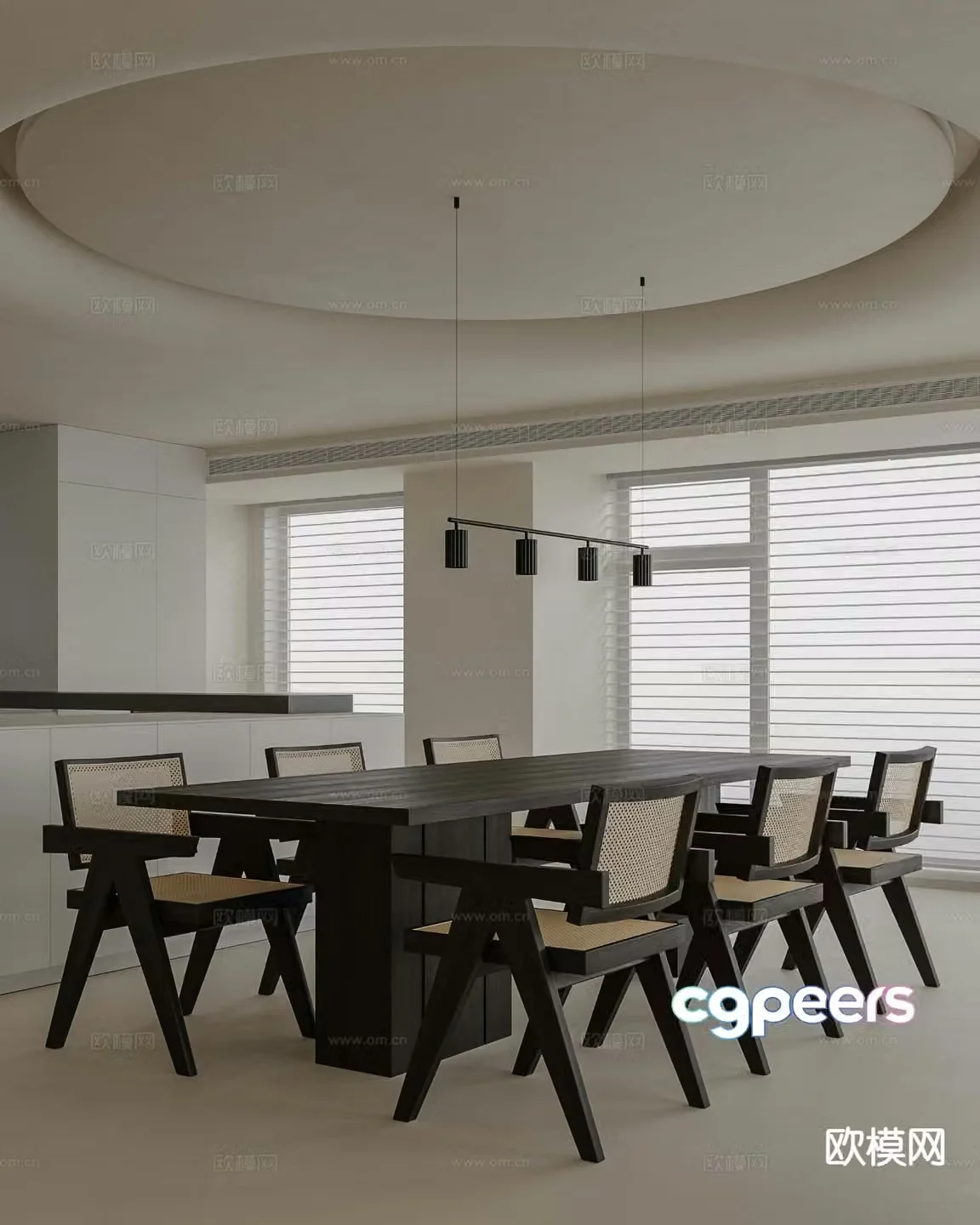 Wabi-sabi dining table and chairs 3d model