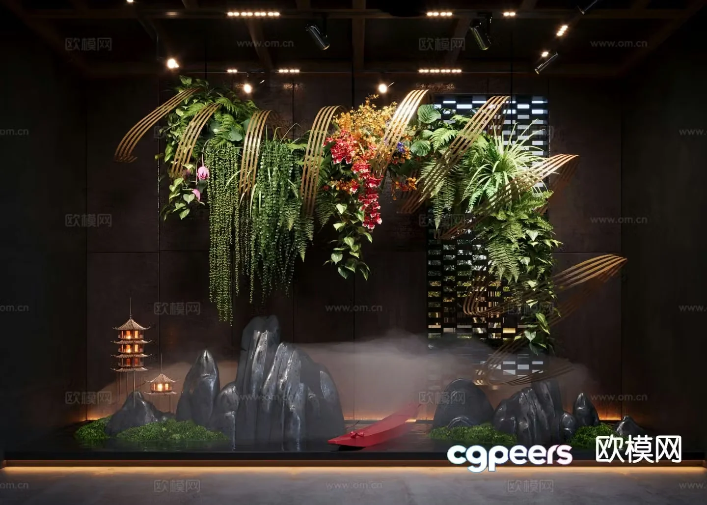 New Chinese style interior landscape rockery waterscape 3D model