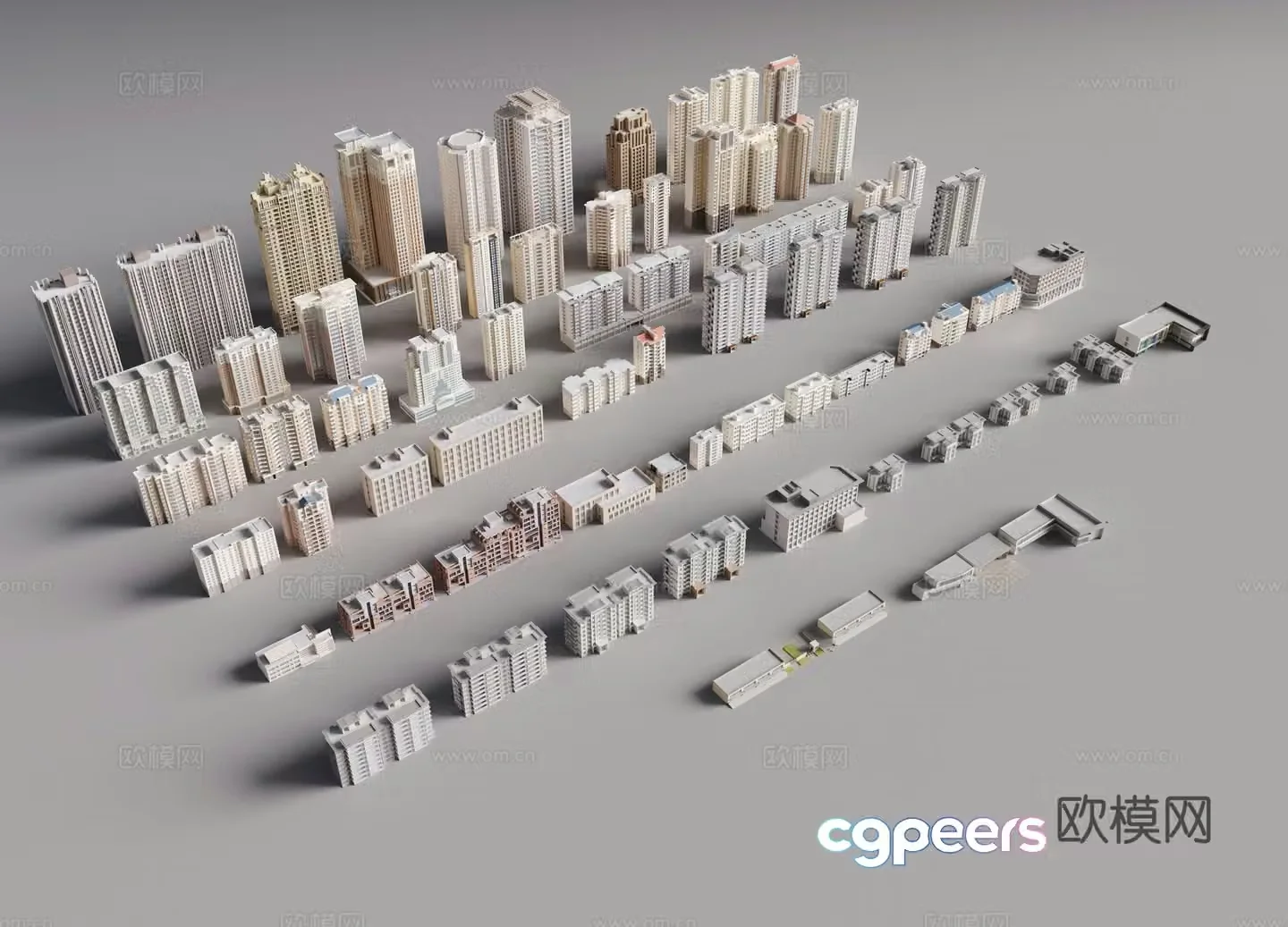 Modern high-rise buildings multi-story residential community buildings bird’s eye view of tall buildings urban building background 3D model