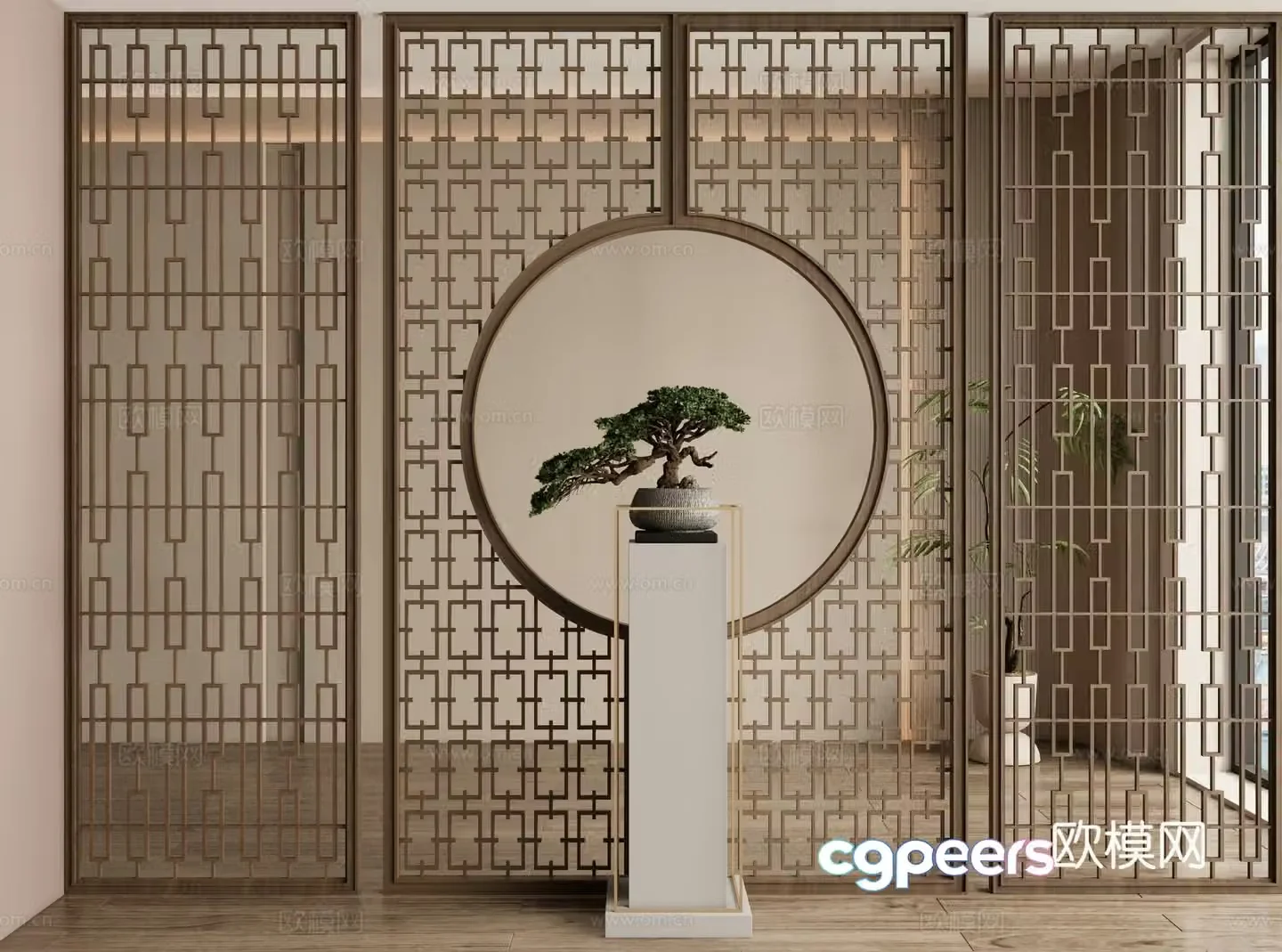 New Chinese style screen decorative screen entrance screen 3D model